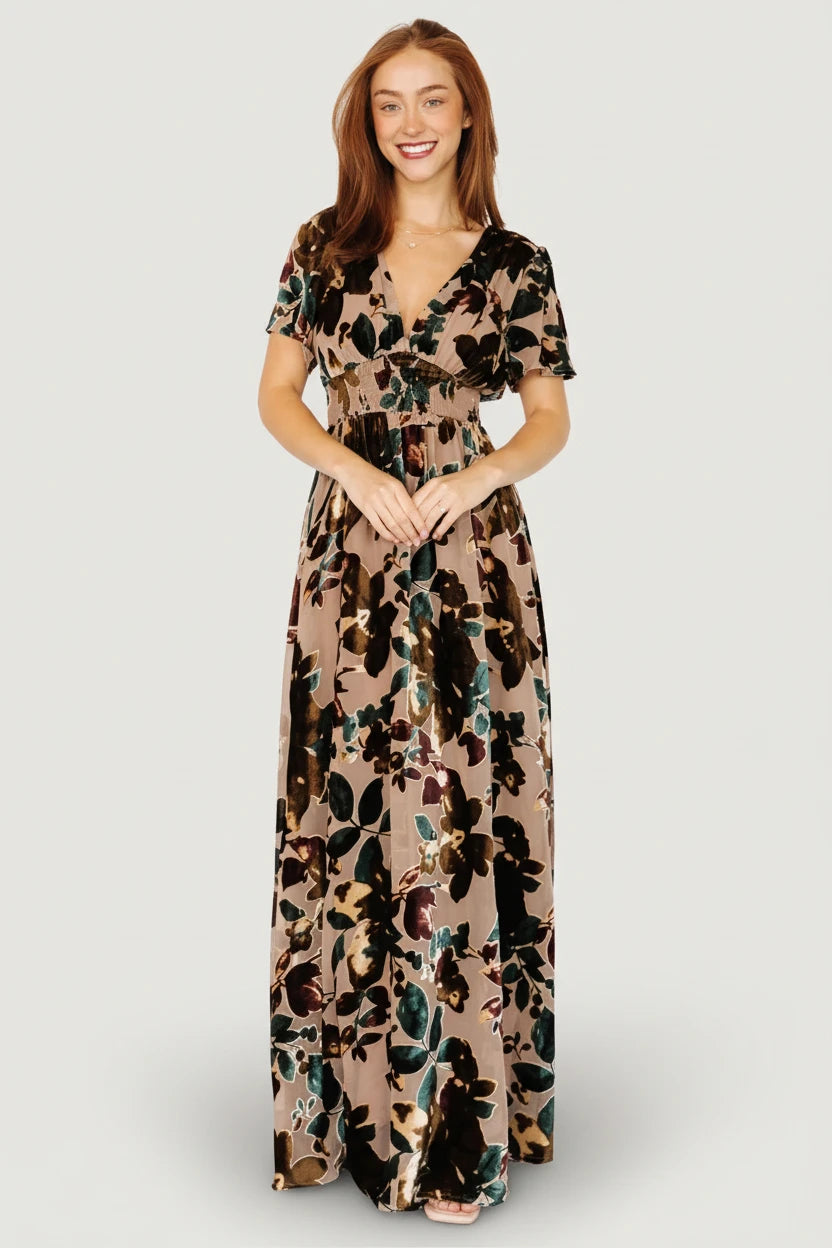 Valen Maxi Dress — Champagne Multi Velvet