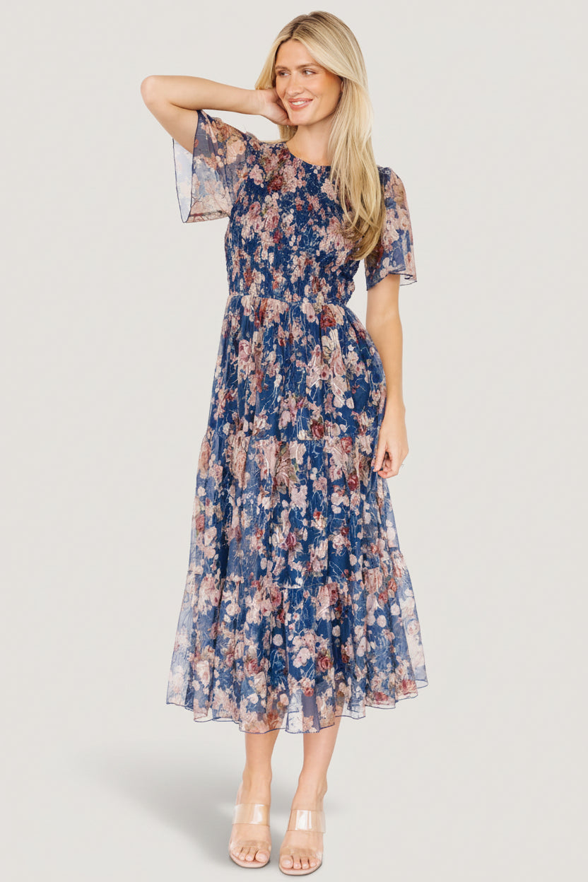 Baltic Born Womens Mara Embroidered Tulle Dress | Dark Blue Multi Floral | Size: Small Baltic Born Womens Mara Embroidered Tulle Dress | Dark Blue Multi Floral | Size: Small