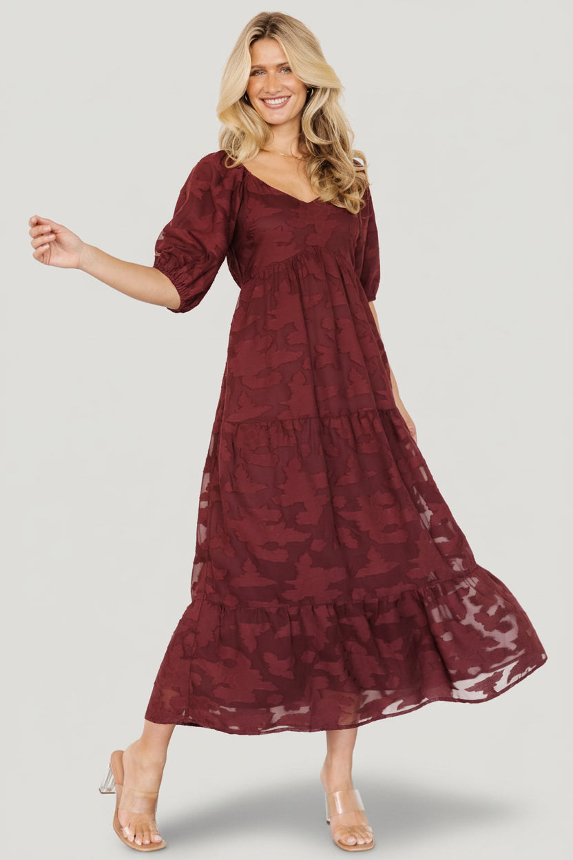 mahogany red dress Mahogany Lace Satin Pearls Off-shoulder Prom Dress