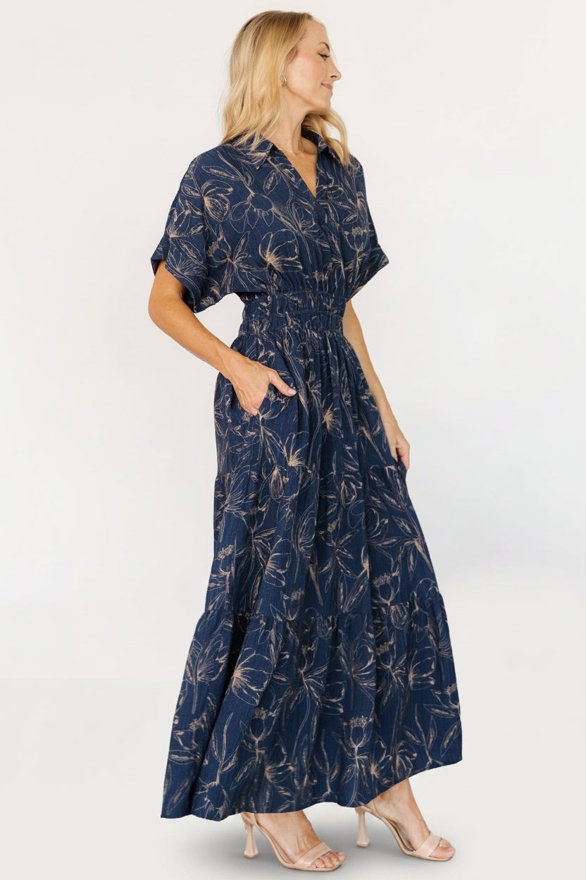Hedda Tiered Maxi Dress | Deep Blue + Natural Floral