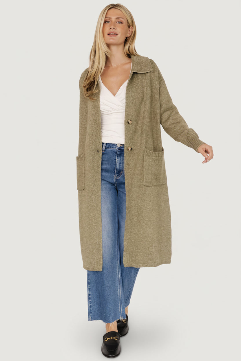 Ontario Long Button Cardigan | Olive