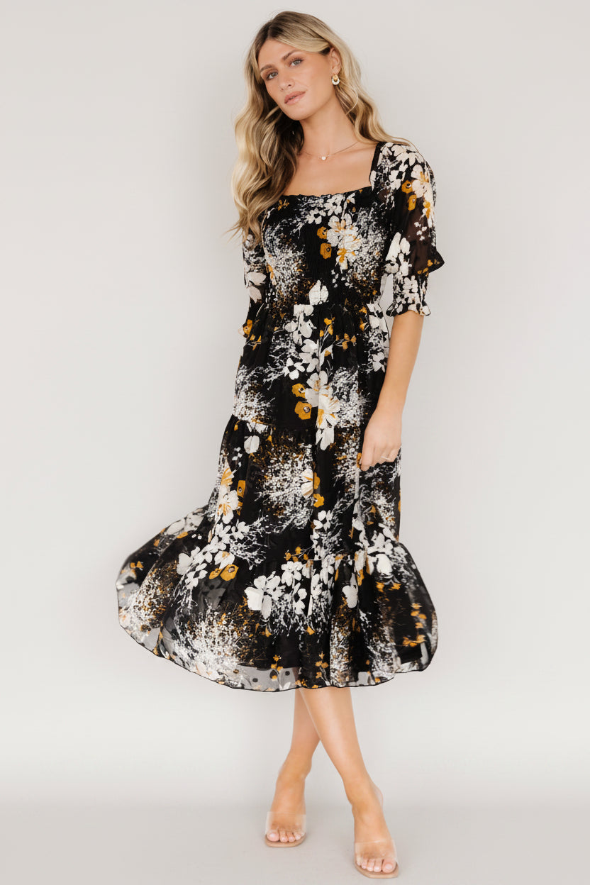 Fabian Jacquard Midi Dress | Black Floral Fabian Jacquard Midi Dress | Black Floral