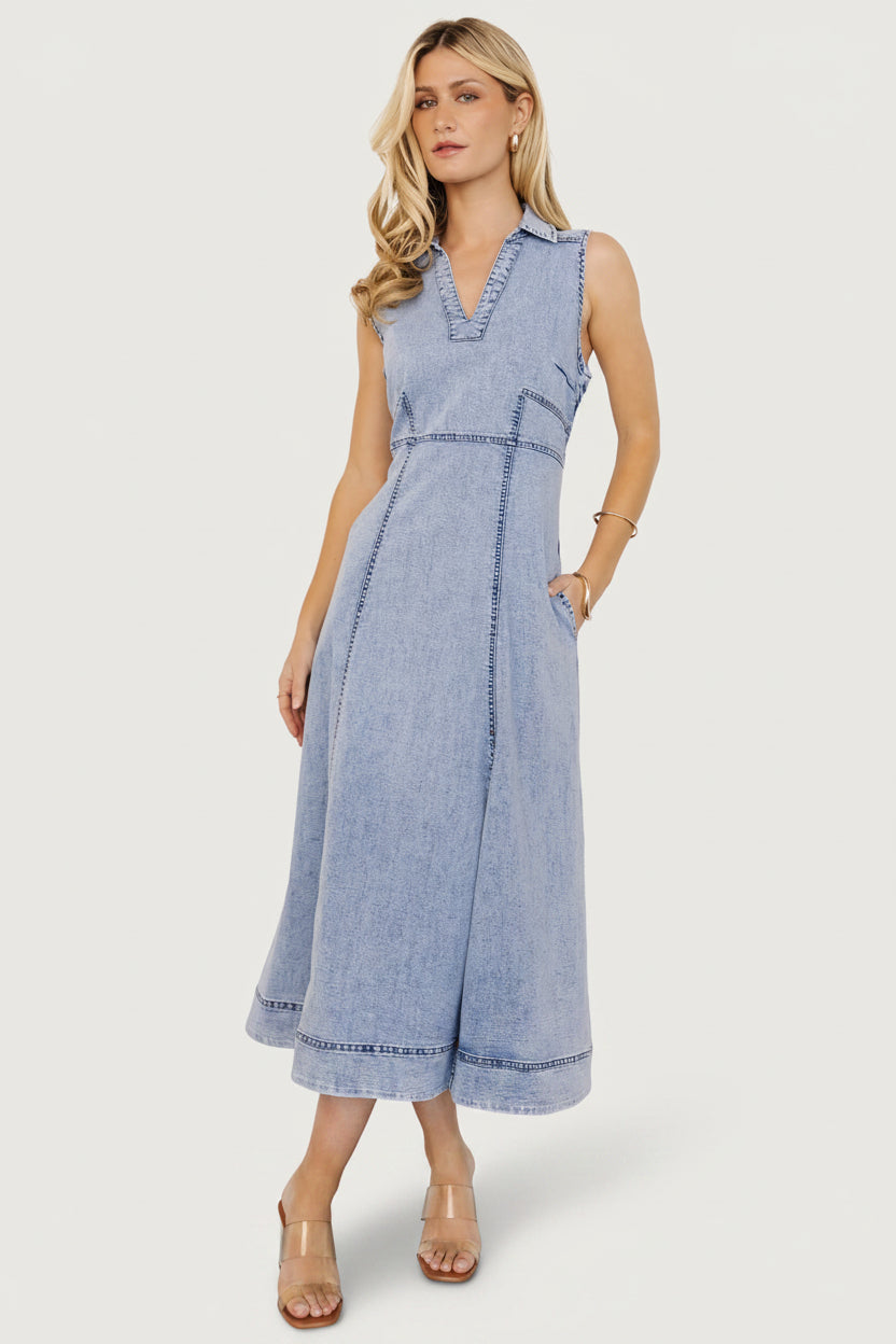 Baltic Born Womens Georgia Sleeveless Midi Dress | Denim | Size: Medium Baltic Born Womens Georgia Sleeveless Midi Dress | Denim | Size: Medium