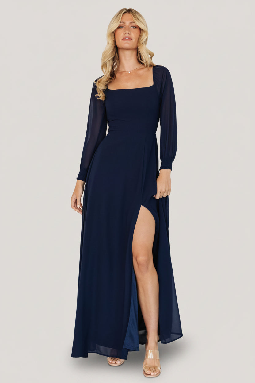 slim fit dress slacks Ever-Pretty Inclusive Plus Size V-Neck Chiffon Empire Waist Formal Evening Gown with Long Sleeves main image 0