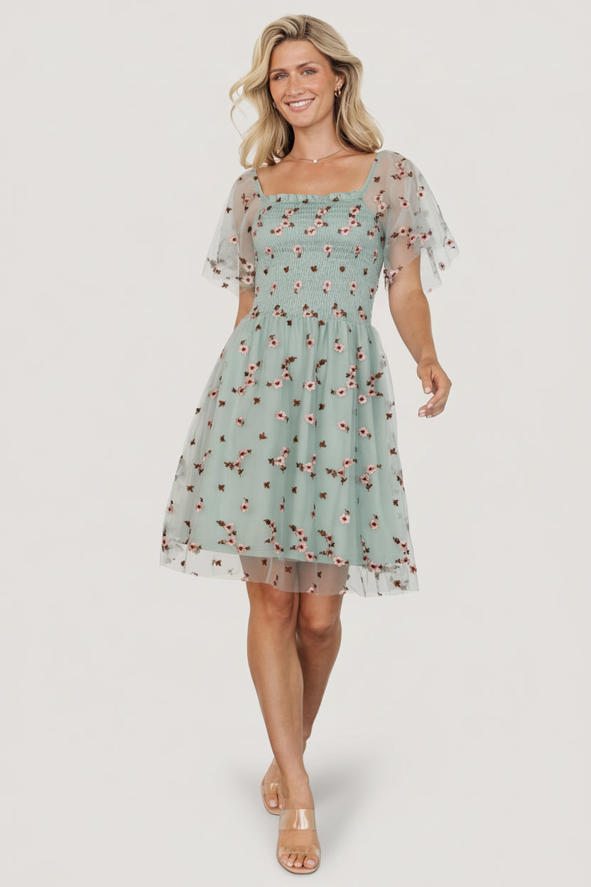 floral tulle mini dress Baltic Born Womens Tivoli Tulle Short Dress | Sage + Pink