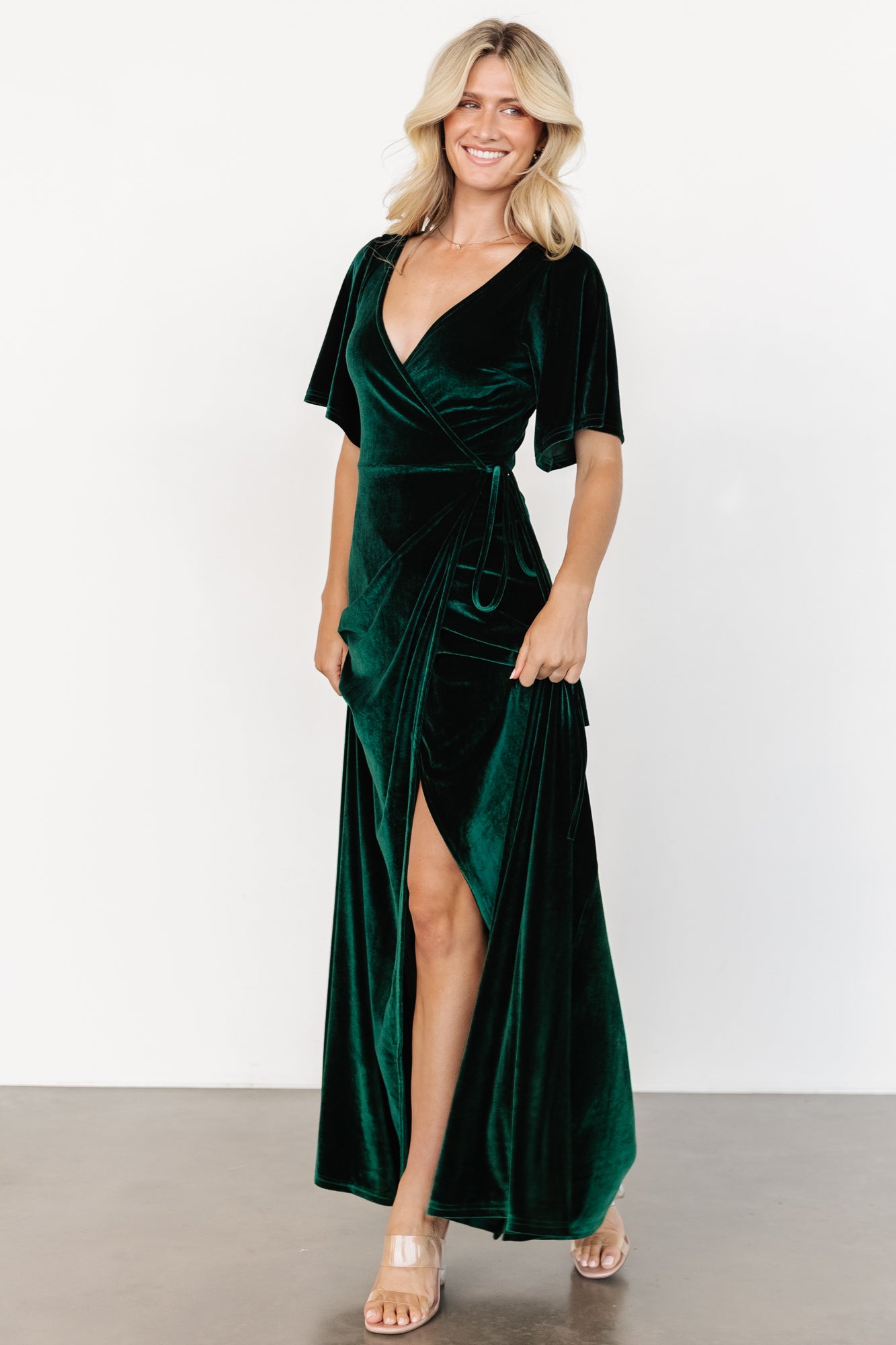 Meghan Velvet Wrap Maxi Dress Emerald