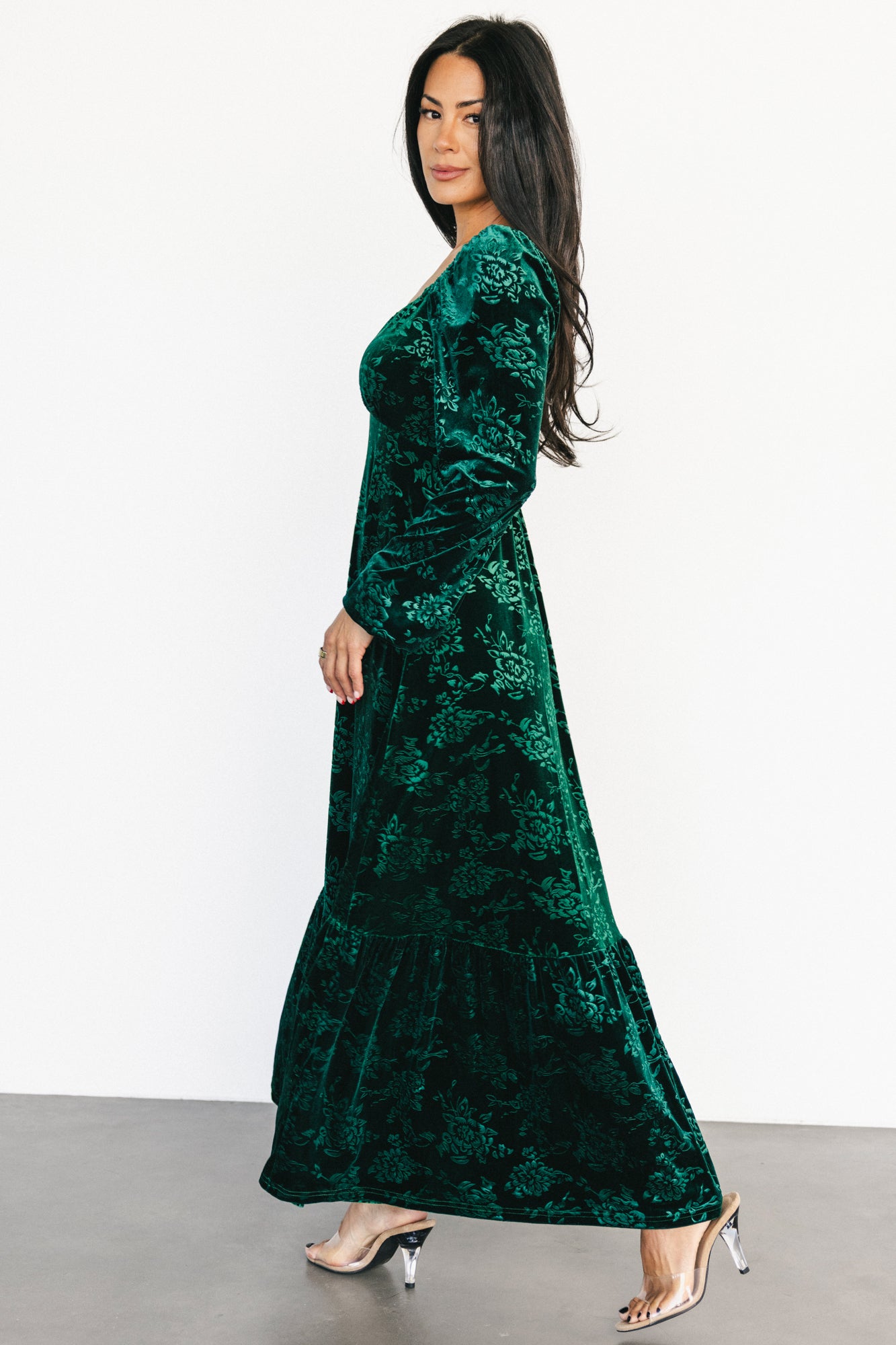 Audra Velvet Embossed Maxi Dress | Emerald