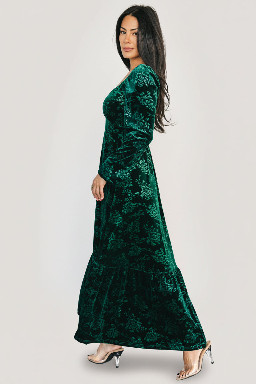 Audra Velvet Embossed Maxi Dress | Emerald