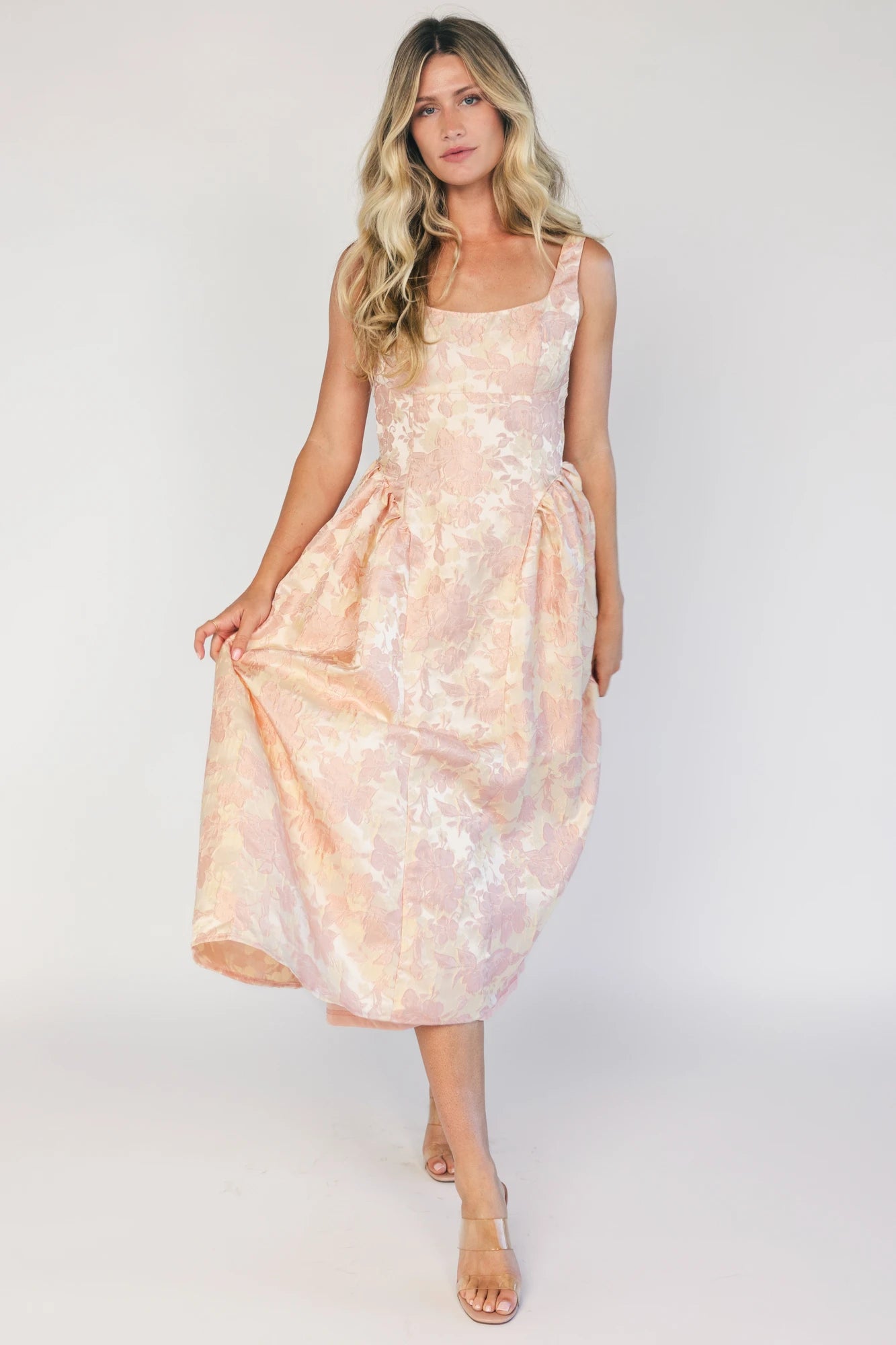 paiva satin midi dress peach Satin Love Midi Dress Peach