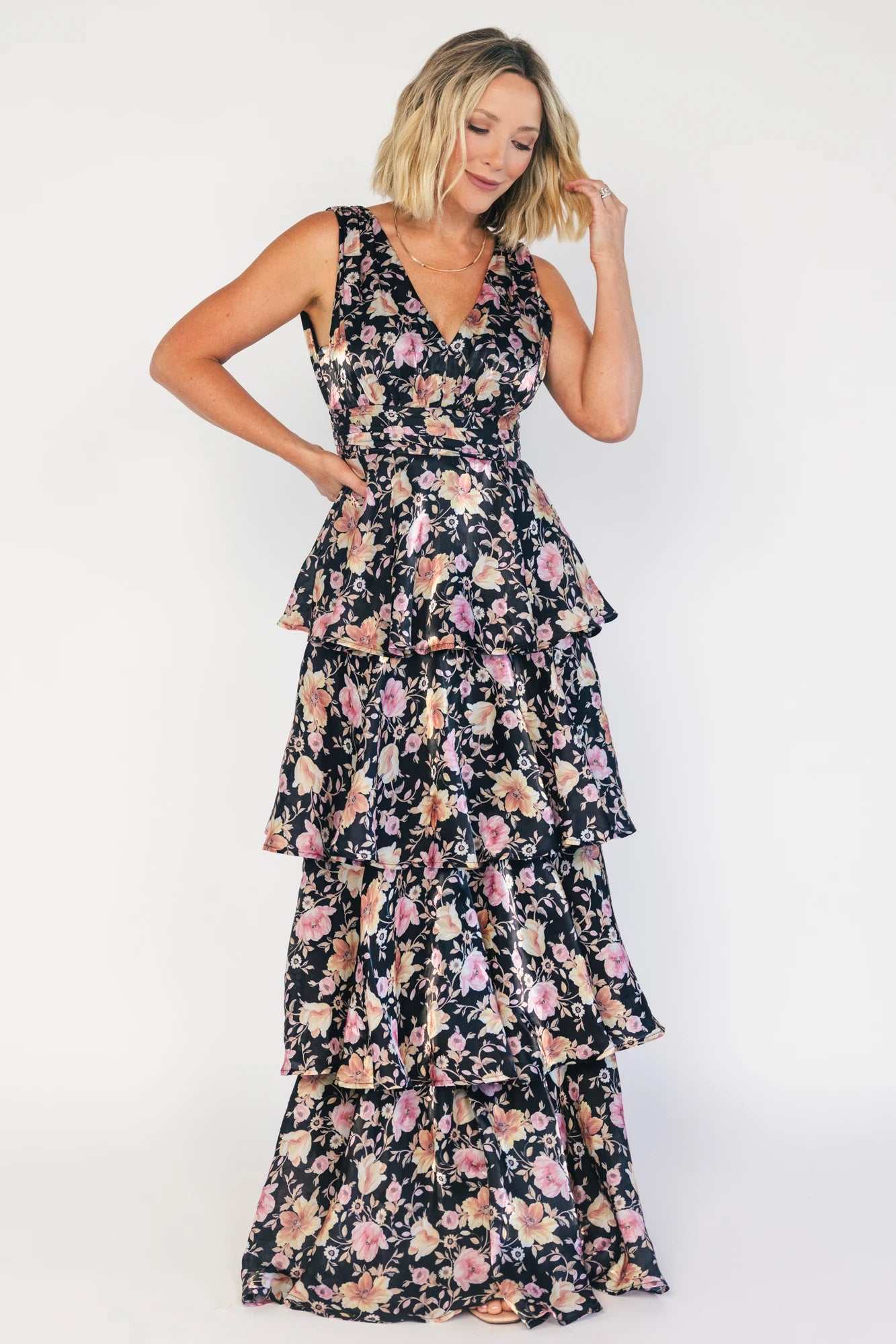 Queens Tiered Maxi Dress | Black Floral