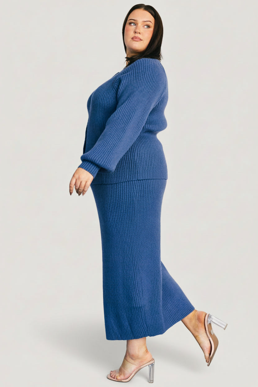 Blair Rib Knit Cardigan | Blue