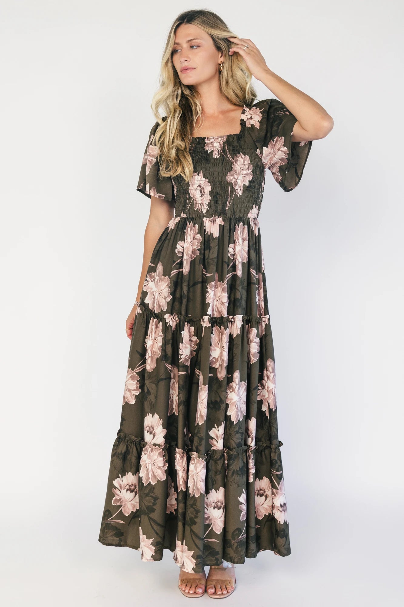 Southampton Smocked Maxi Dress | Dark Olive Floral