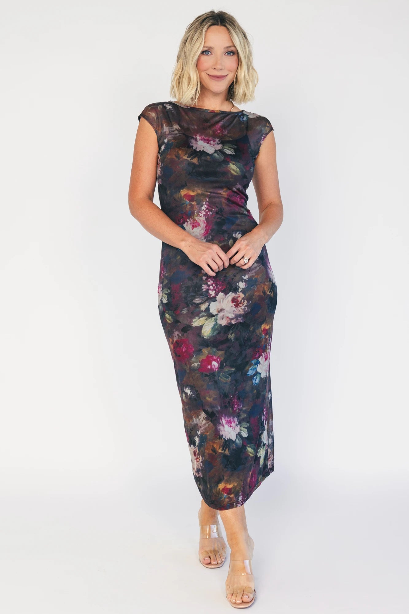 Daniela Mesh Midi Dress | Dark Vintage Floral