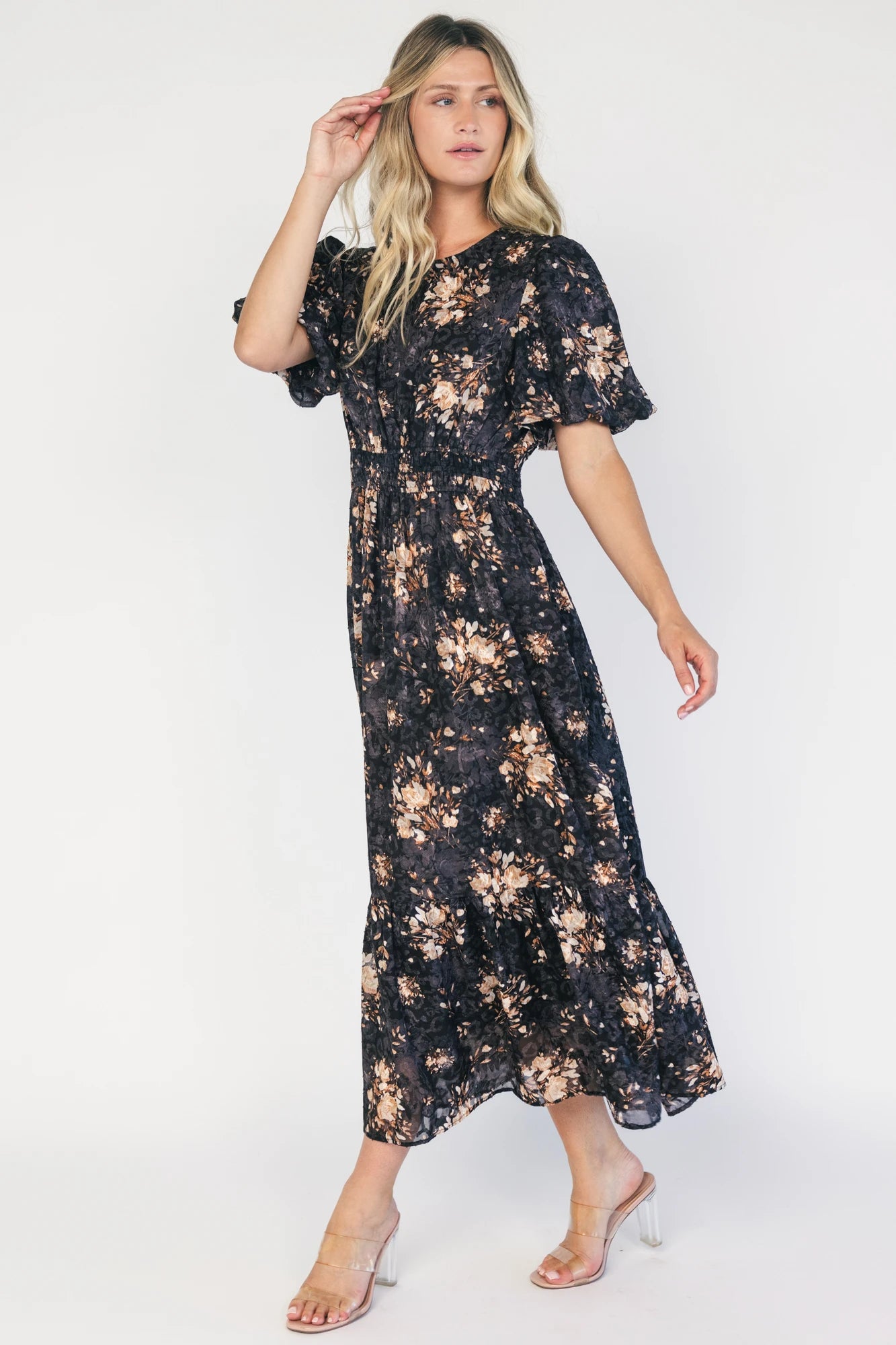 Crestwood Midi Dress | Black + Tan Floral