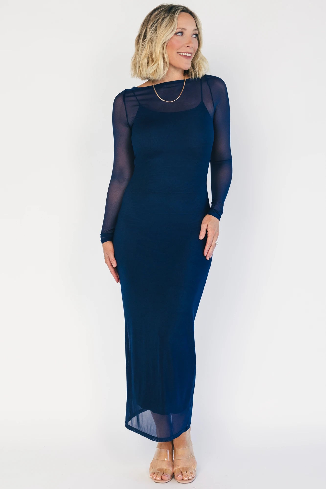 blue mesh midi dress AKIRA Retire Me Mesh Midi Dress In Blue