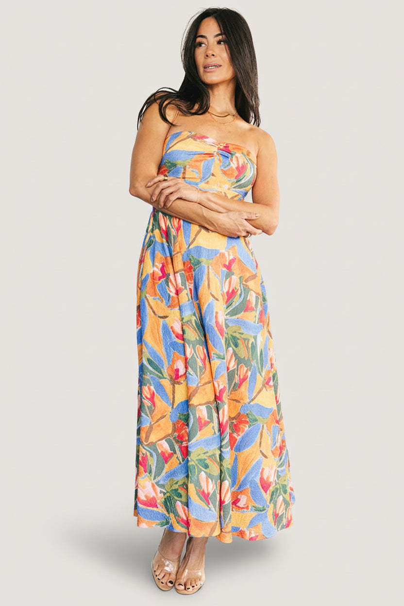 Solana Strapless Midi Dress | Blue Multi