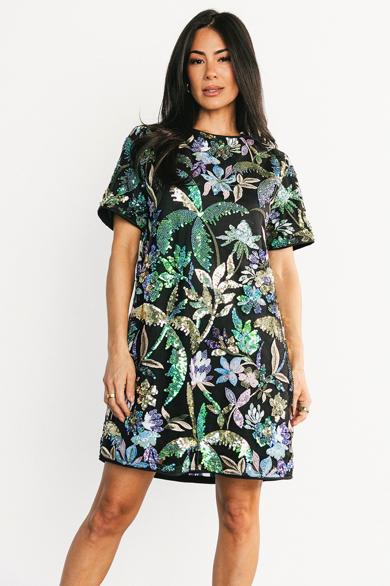 Patricia Sequin Short Dress | Black + Blue Multi