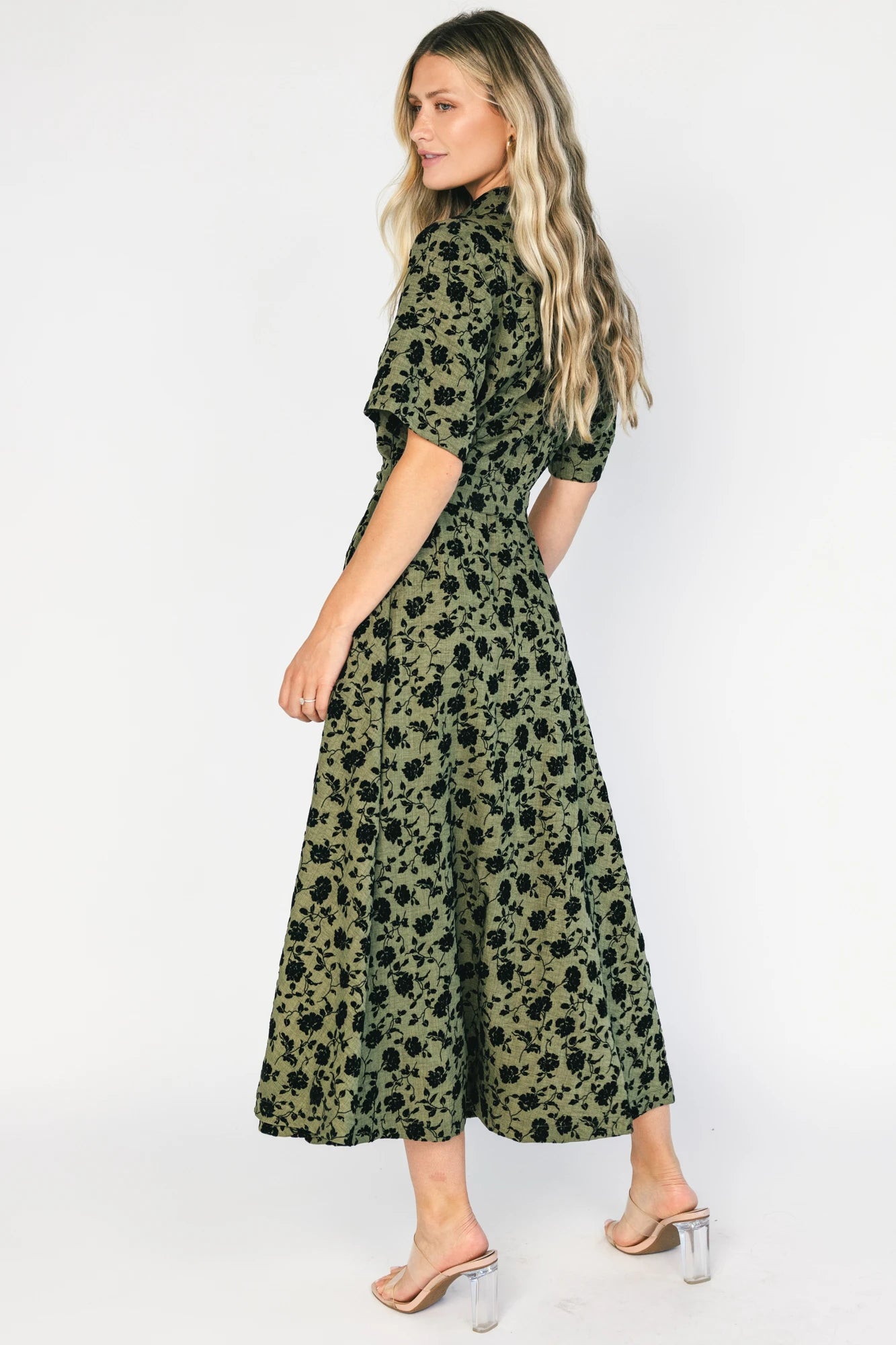 Kristen Button Up Dress | Deep Olive Floral