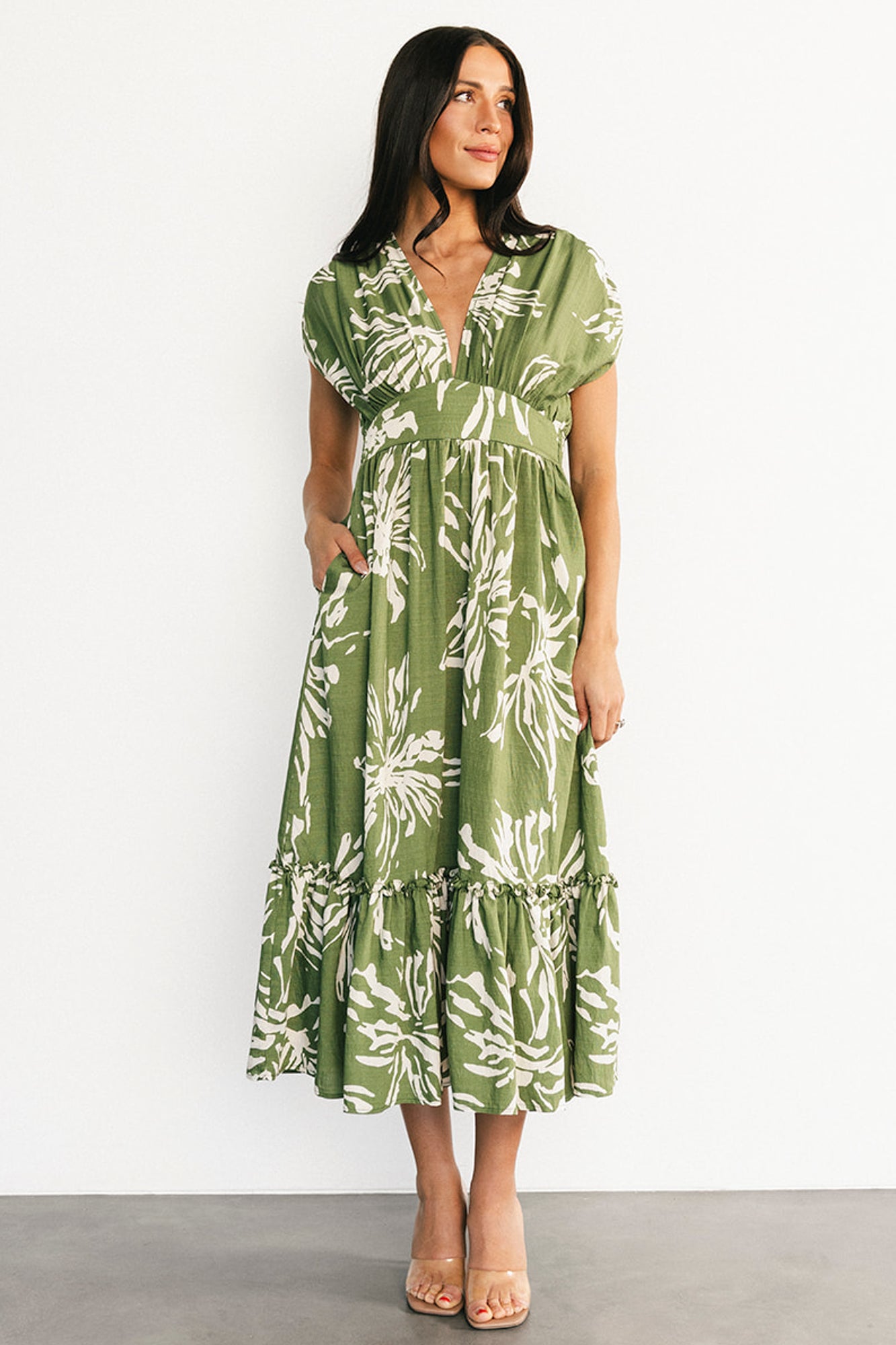 Rosa Midi Dress | Green Print
