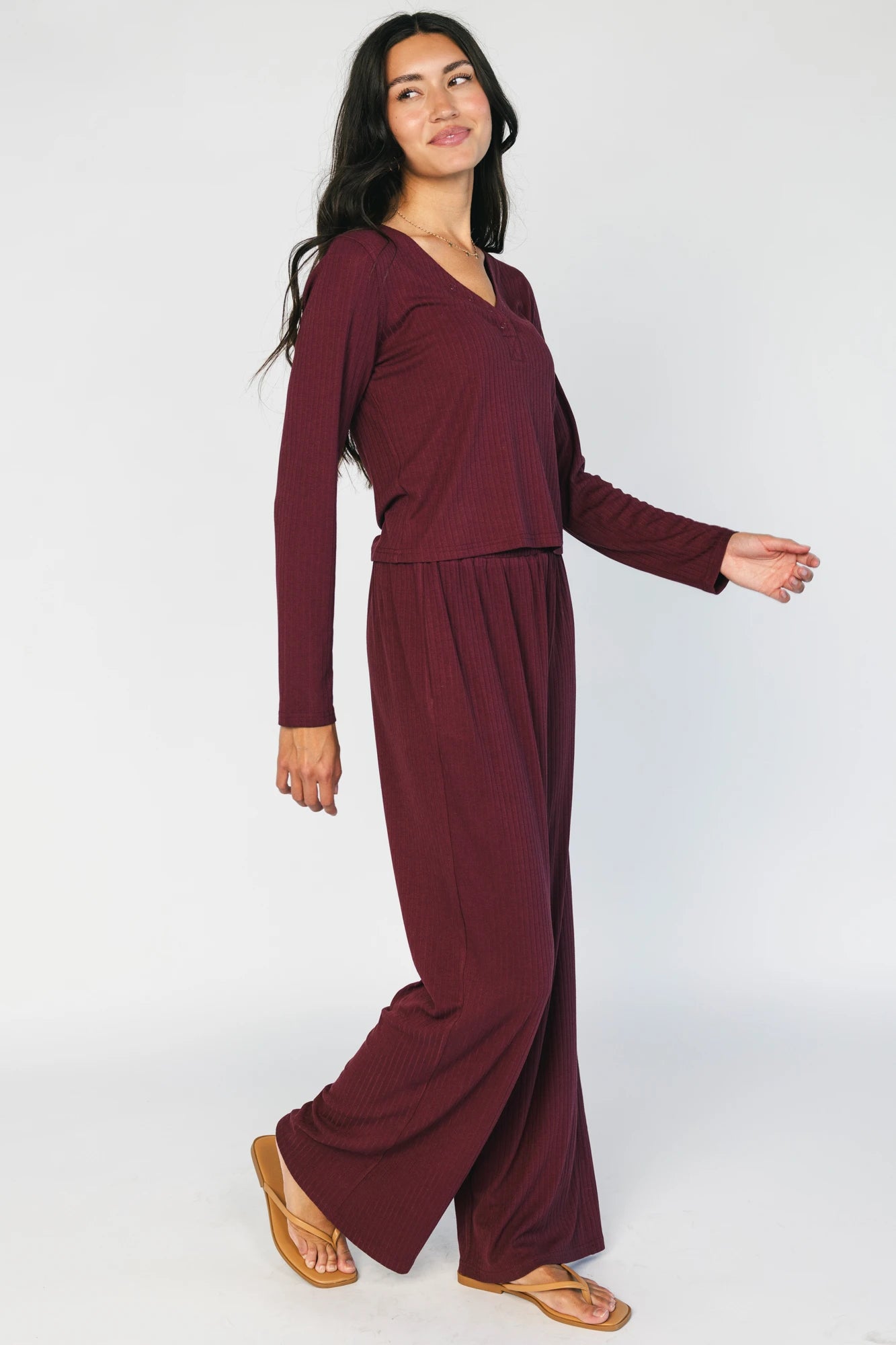 Rubi Soft Ribbed Pajama Set | Burgundy