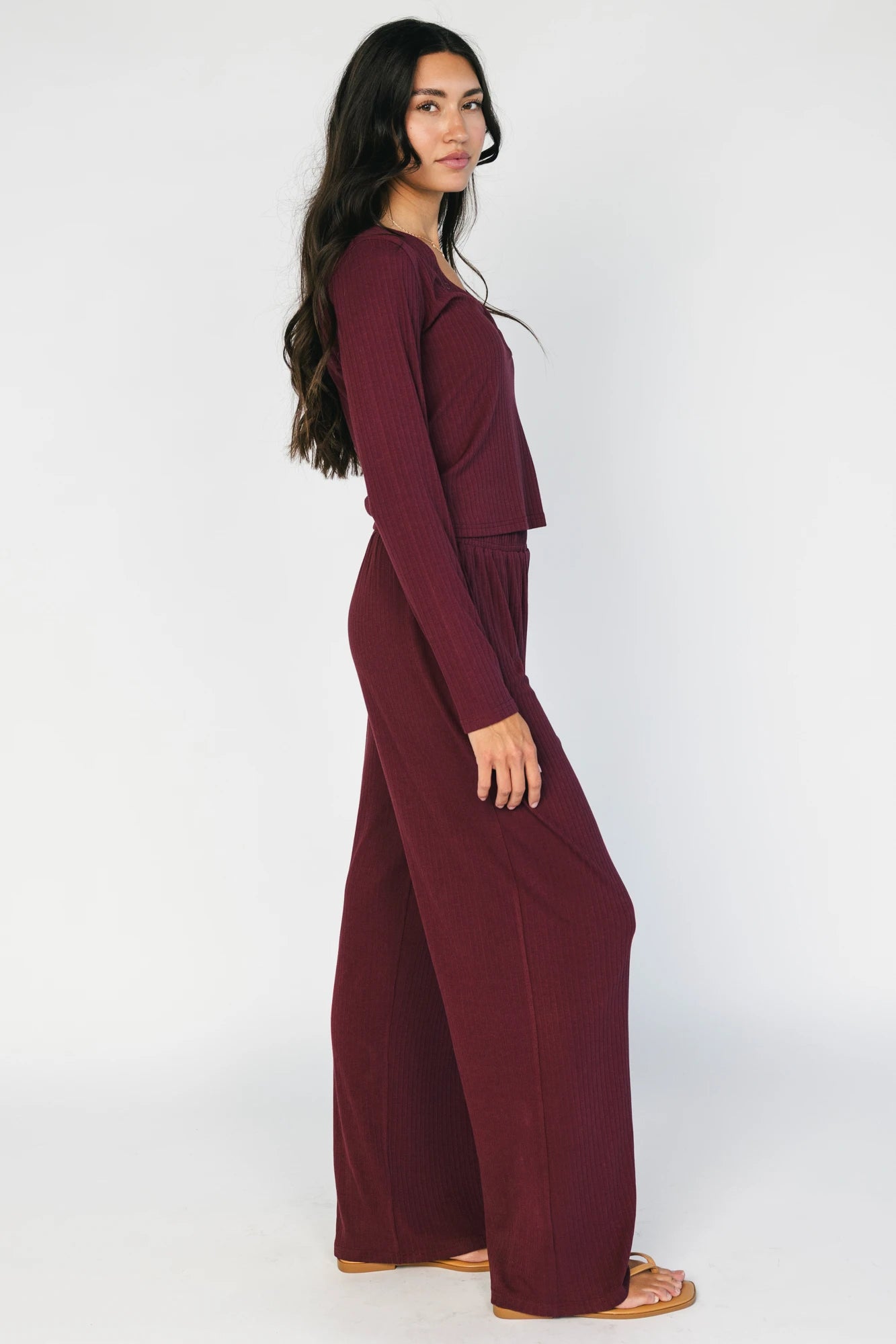 Rubi Soft Ribbed Pajama Set | Burgundy