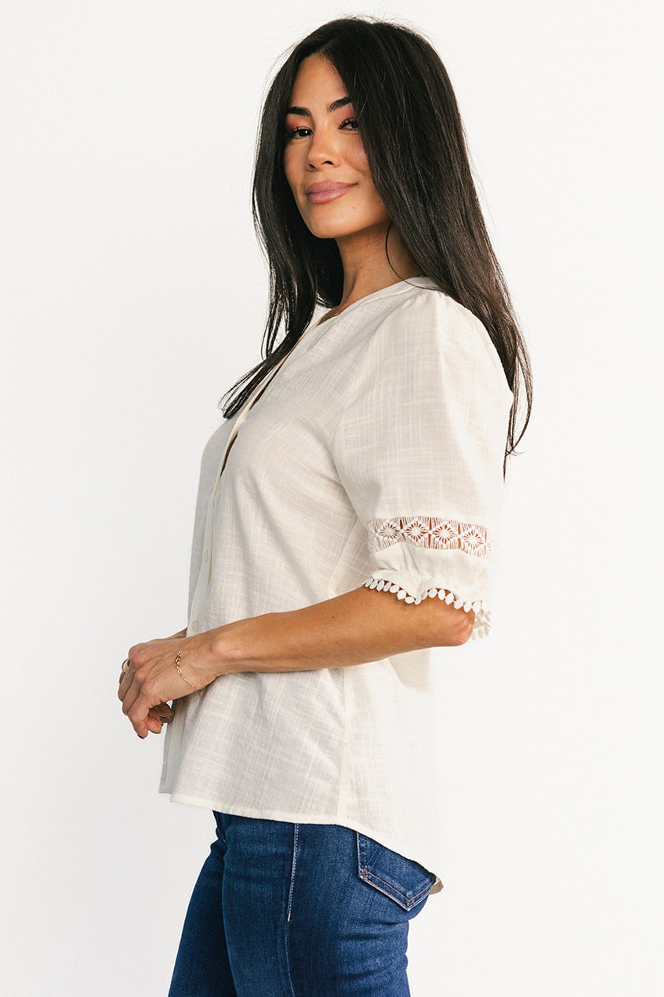 Alba Button Up Top | Ivory