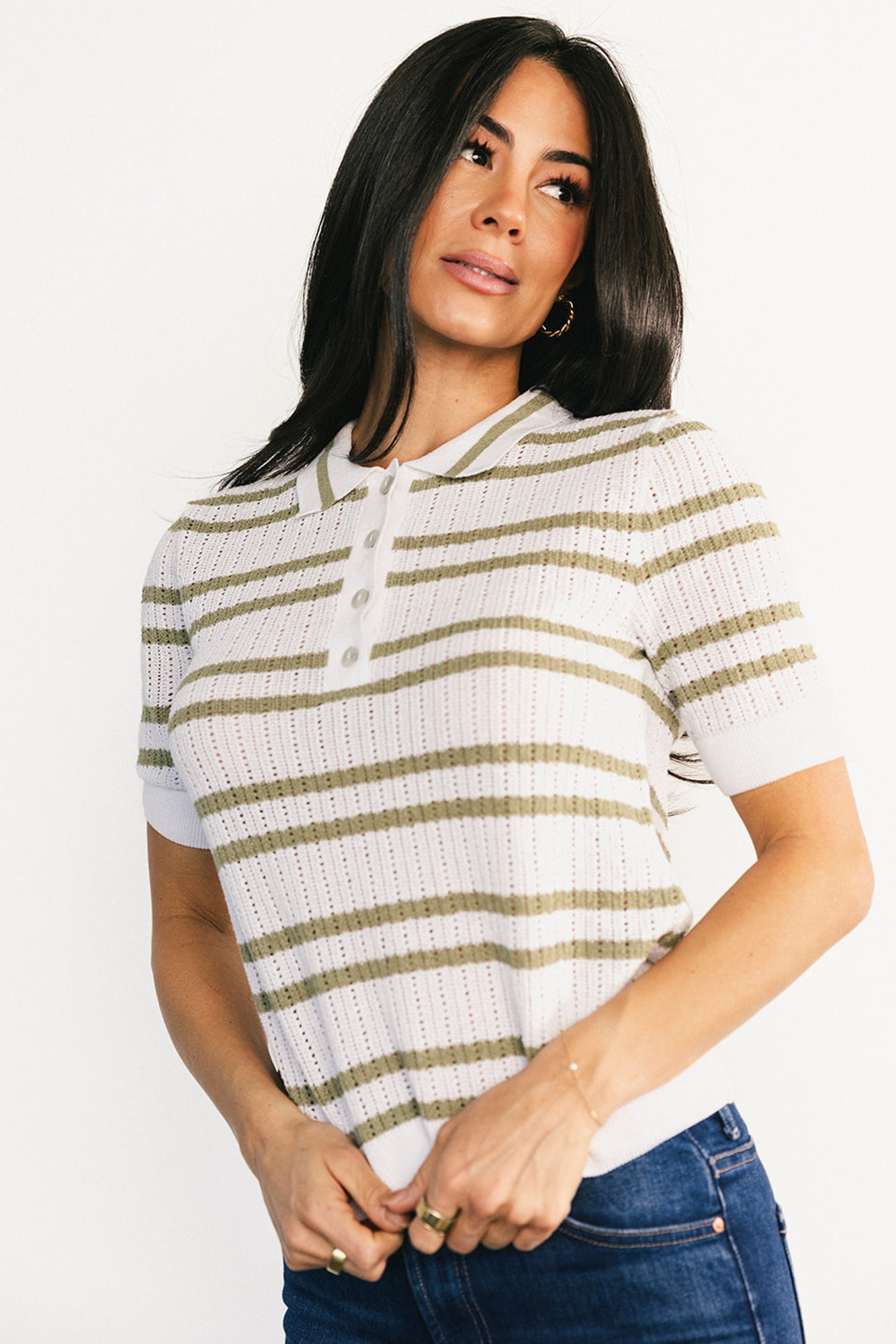 Bahía Knit Stripe Top | Sage + Off White