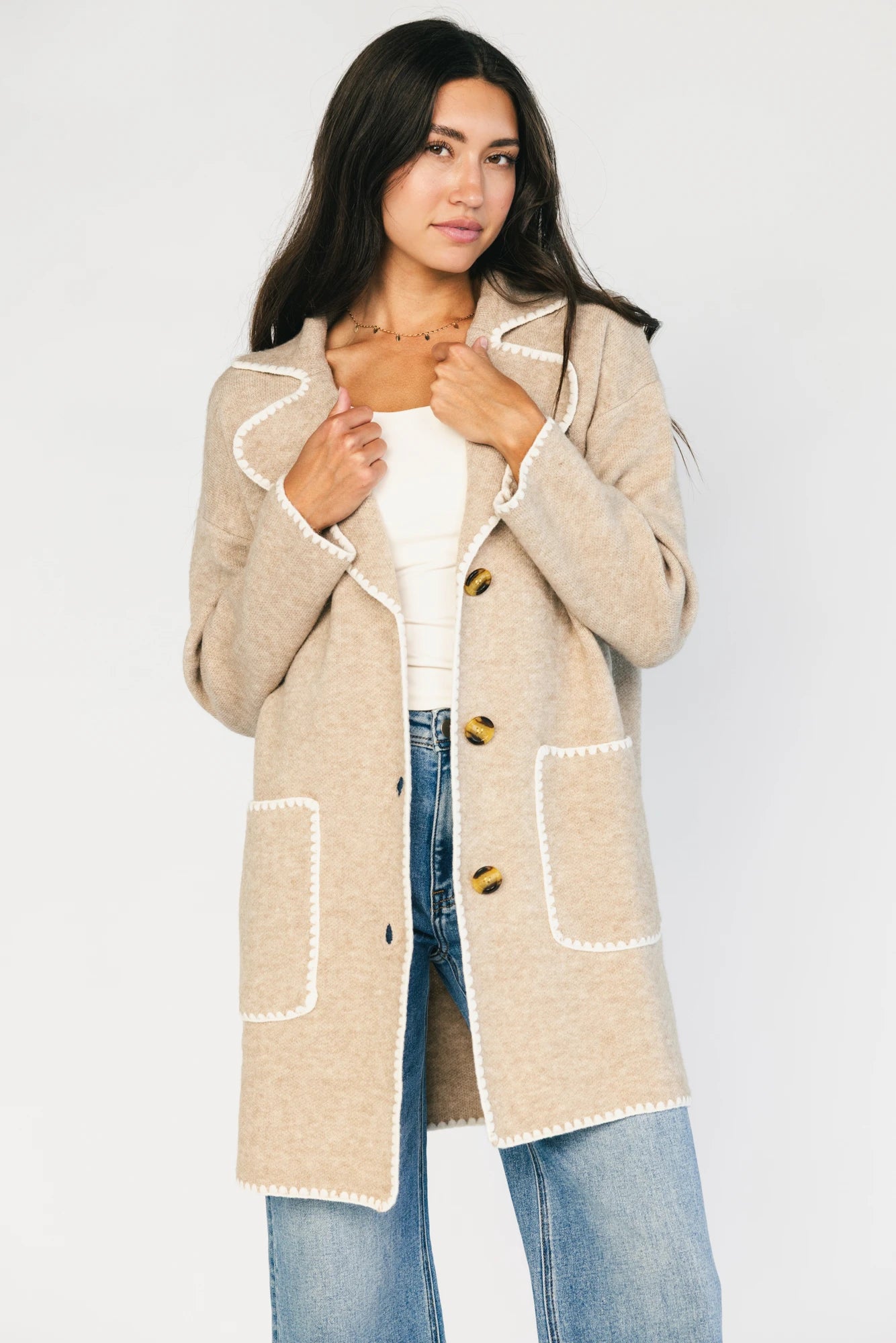 Beatrice Button Cardigan | Taupe