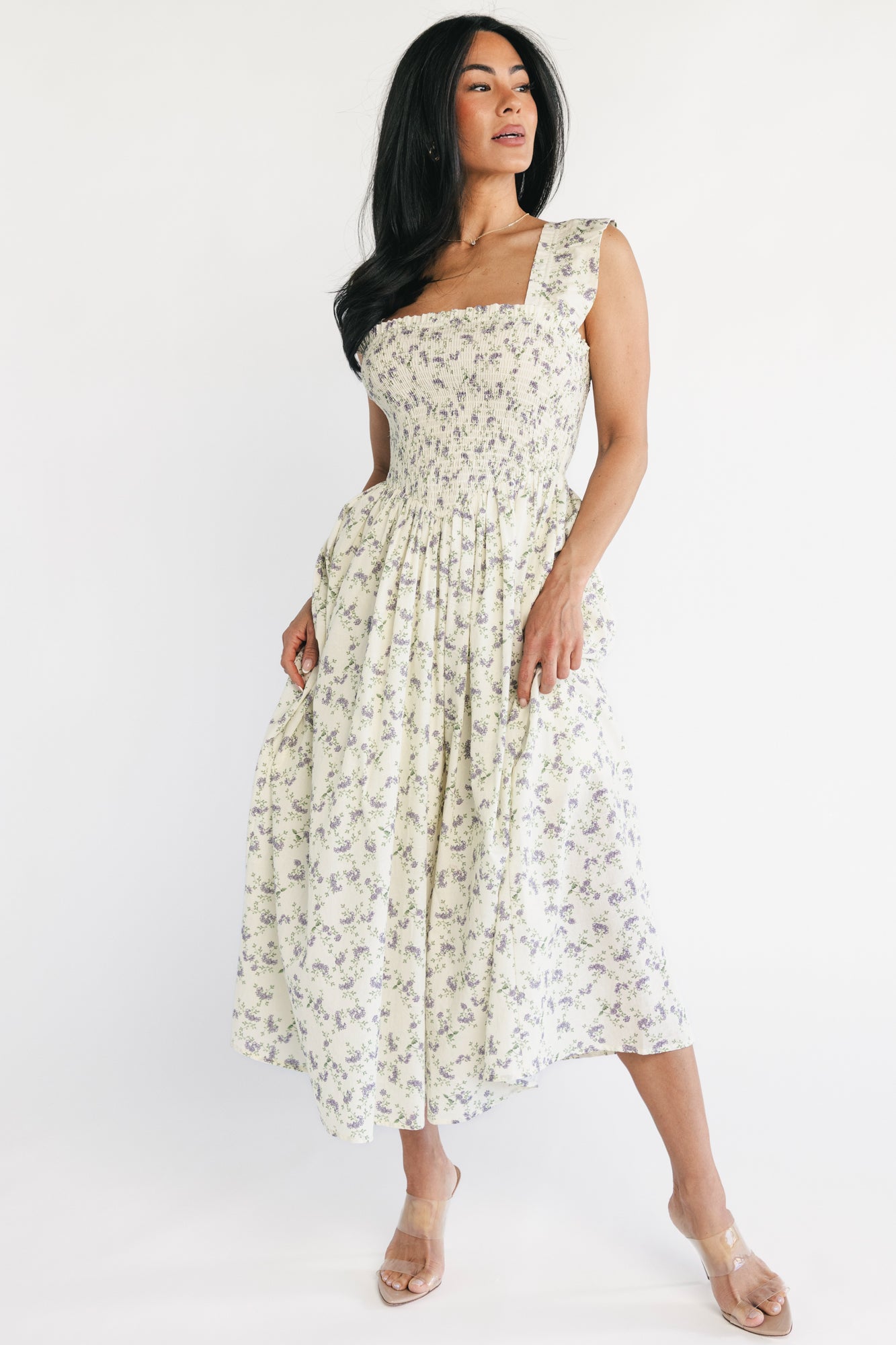 Fawn Midi Dress | Cream + Lavender Floral