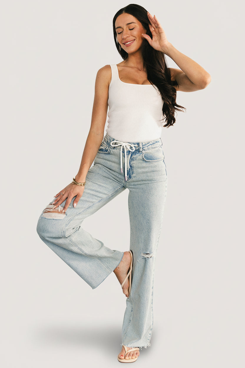 Ronda Mid Rise Ripped Jeans | Light Wash