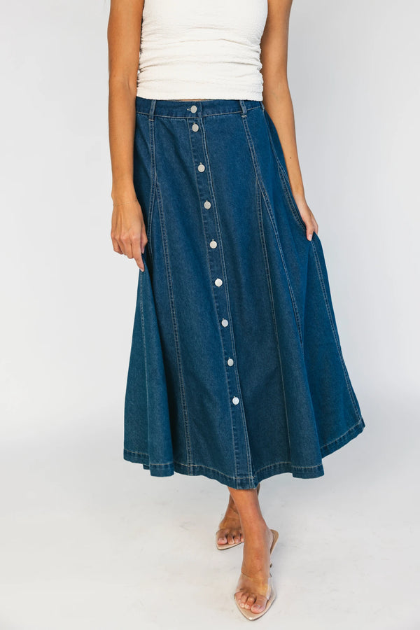 Cece Button Down Denim Skirt | Dark Wash