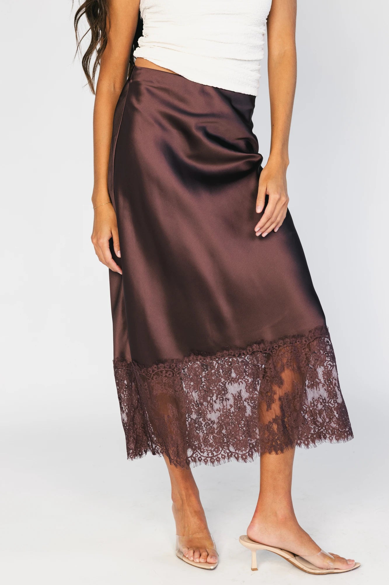 Kamara Satin Lace Skirt | Chocolate