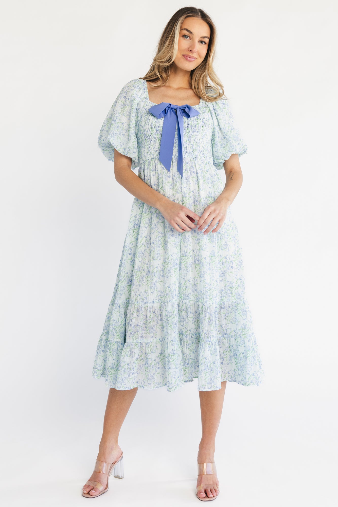 Jane Bow Midi Dress | Blue + Green Floral 1XL Jane Bow Midi Dress | Blue + Green Floral 1XL