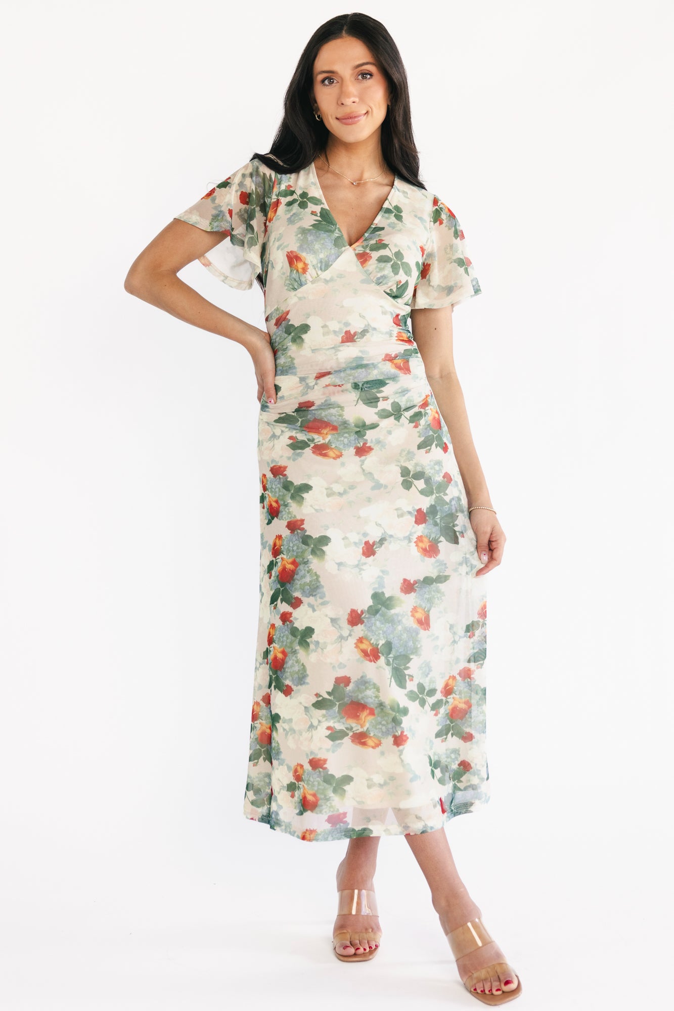Baltic Born Womens Amara Mesh Dress | Cream Multi Floral