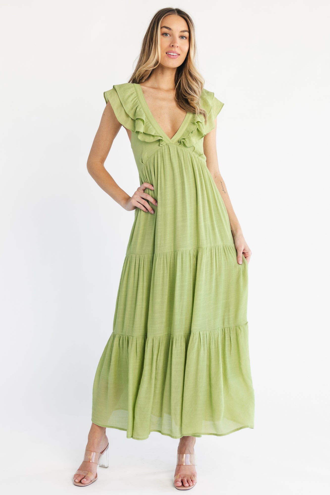 green layered ruffle dress Bella and Bloom Boutique main image 0