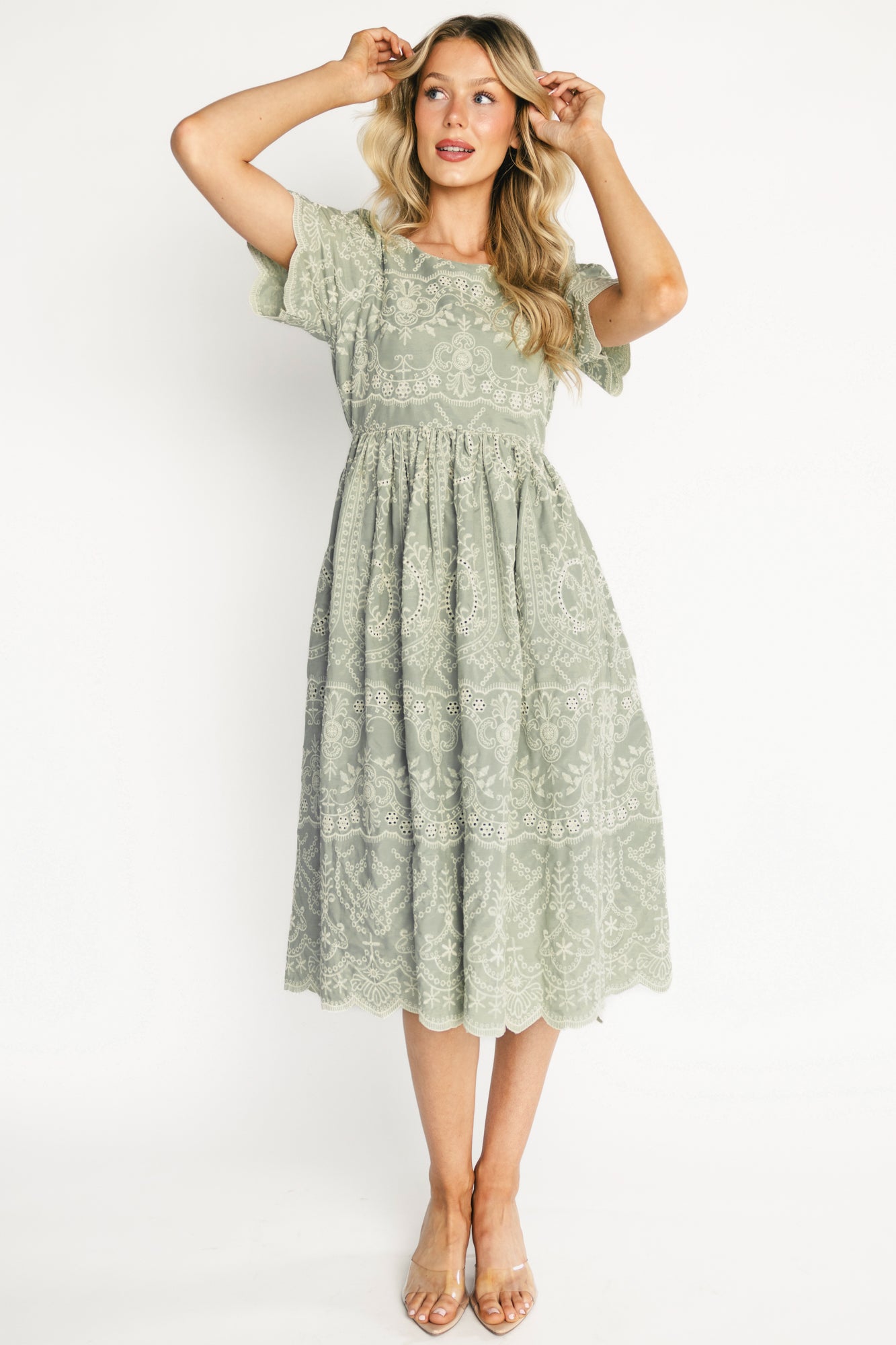 Margot Eyelet Midi Dress | Sage Margot Eyelet Midi Dress | Sage