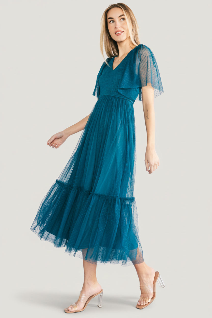 Martha Smocked Tulle Dress | Teal