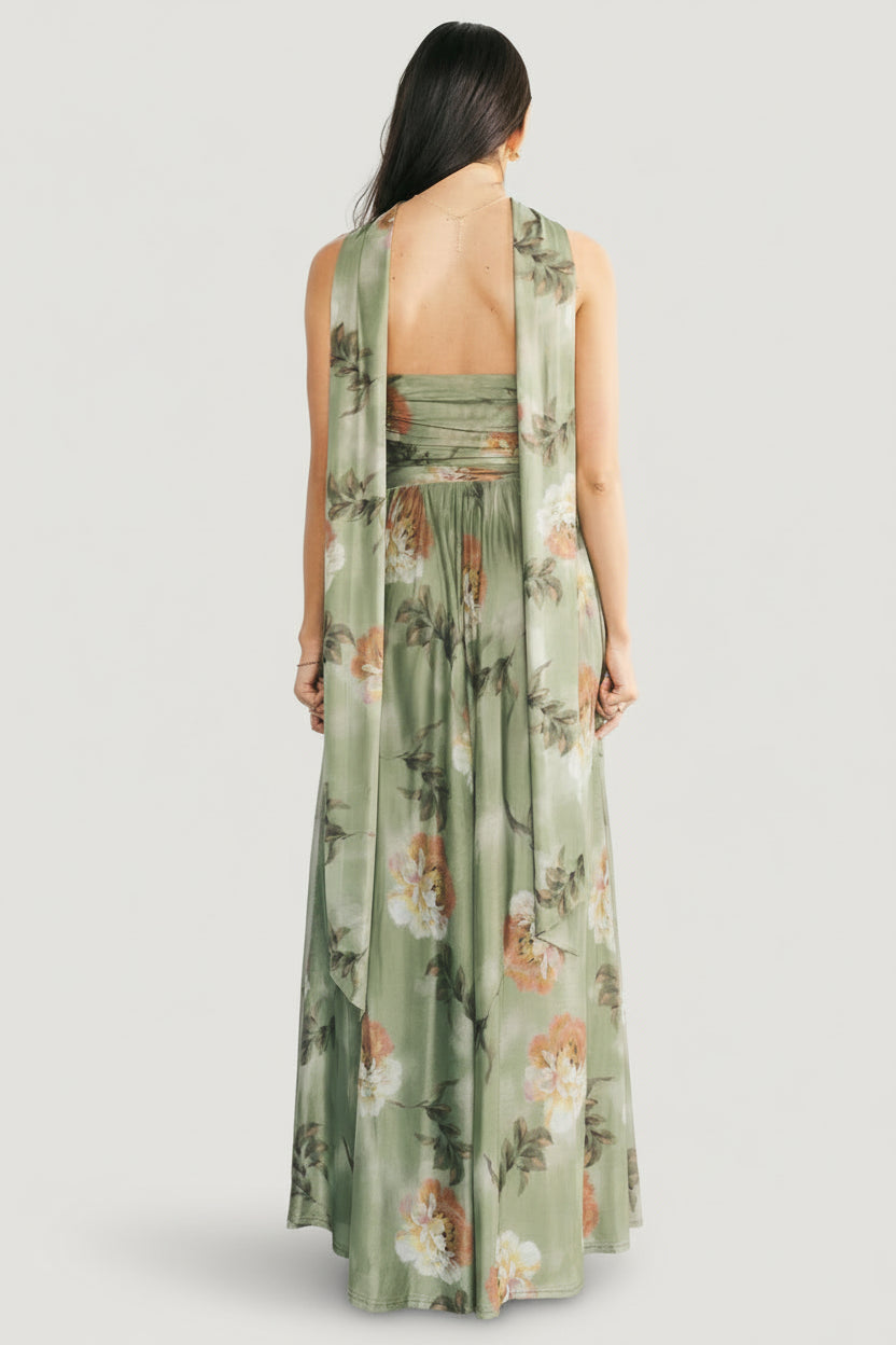 Close-up of the stretch mesh fabric and floral print with the polyester lining visible beneath, showing texture and print detail.