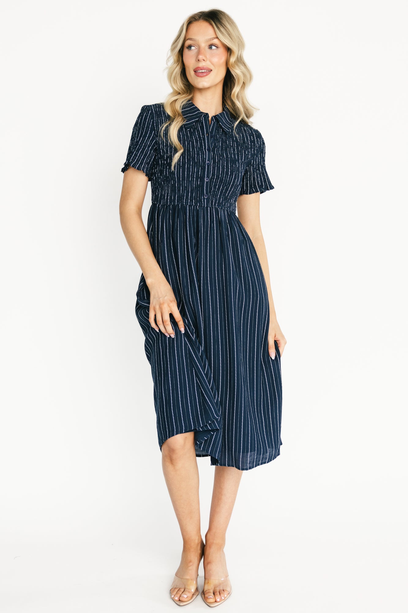 Dottie Striped Midi Dress | Navy