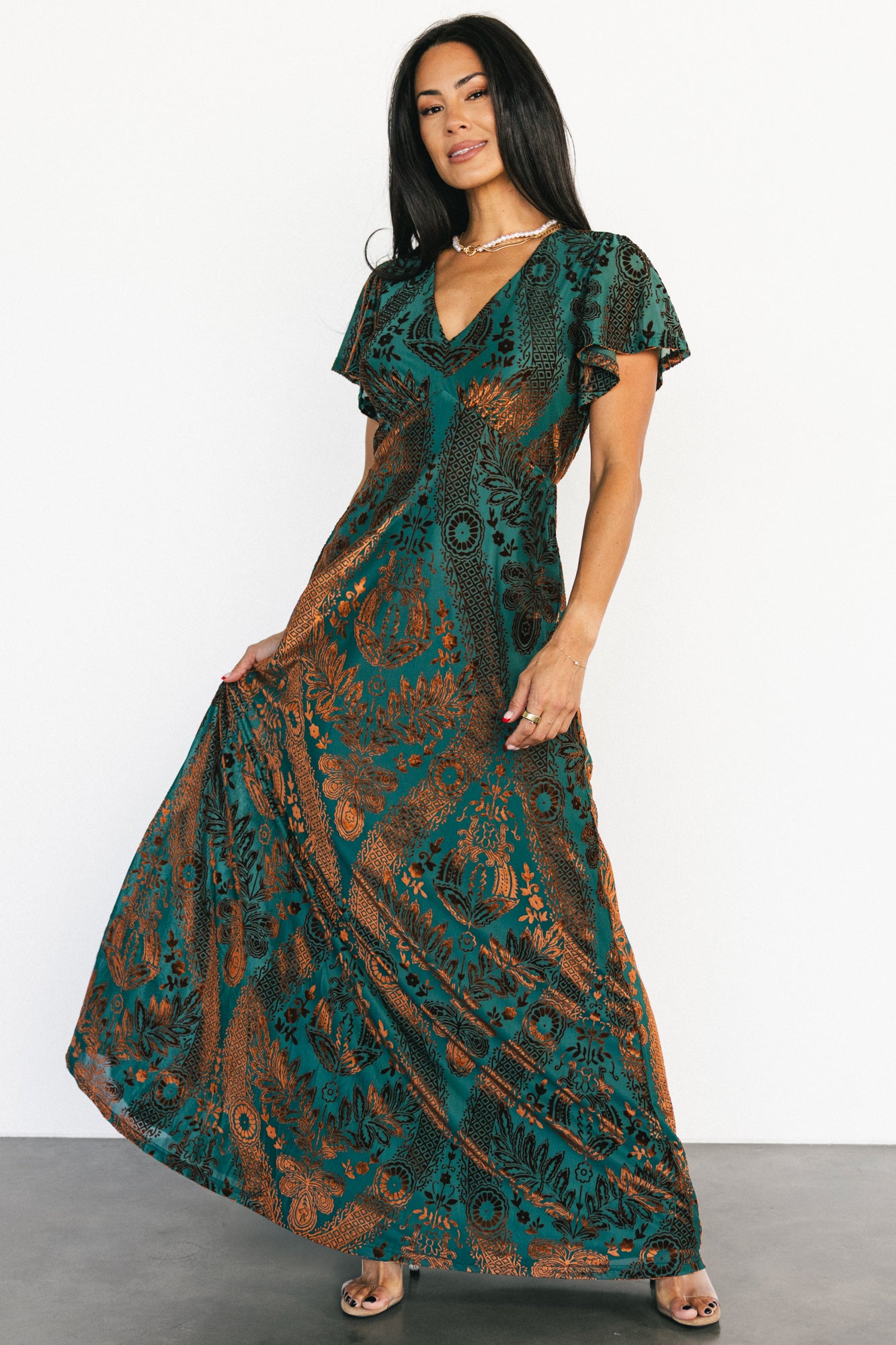 Baltic Born Womens Kimberly Velvet Maxi Dress | Jade + Bronze | Size: 3XL Baltic Born Womens Kimberly Velvet Maxi Dress | Jade + Bronze | Size: 3XL