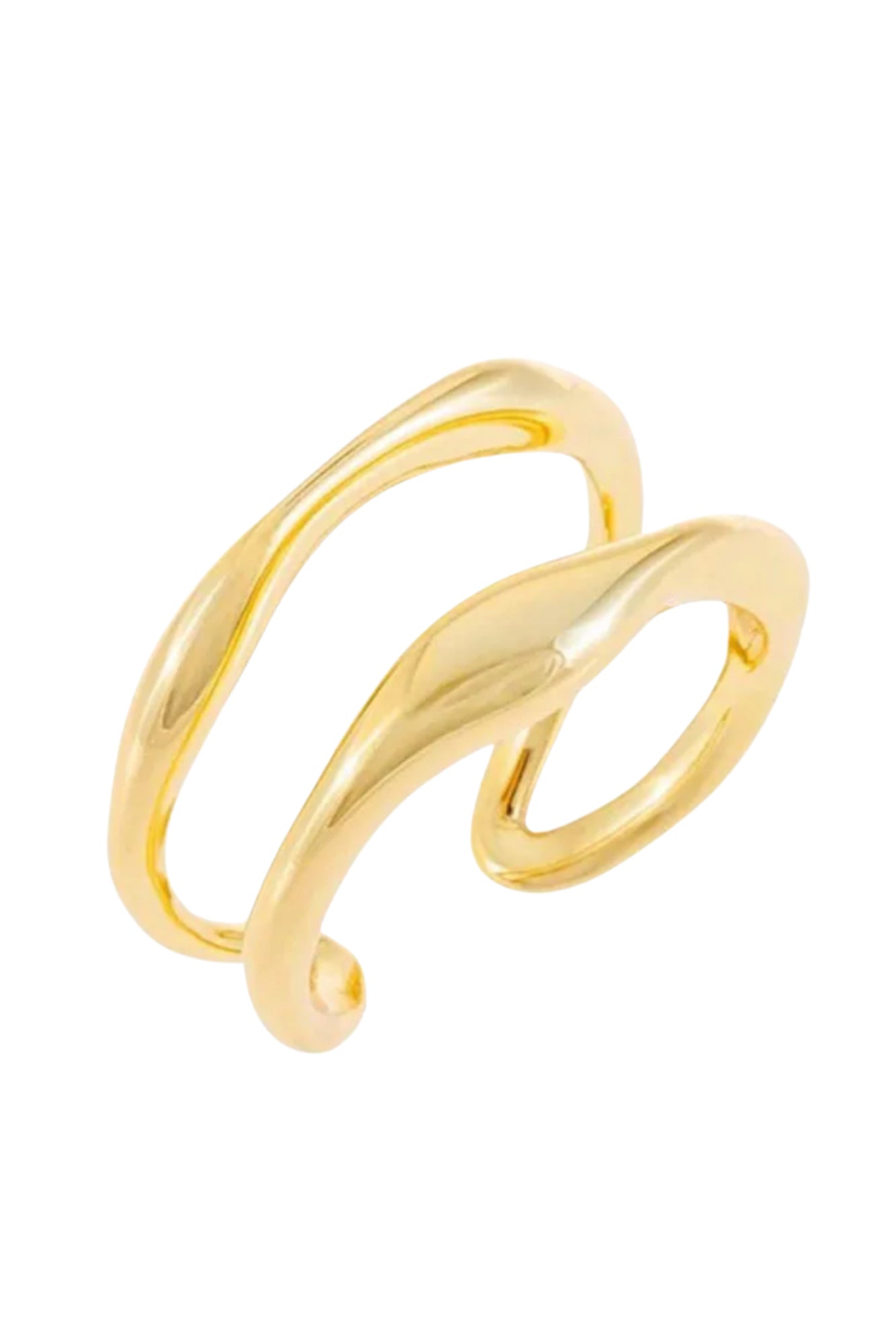 Front-facing product shot of the Florence ring in gold highlighting the open wave silhouette and polished surface on a white backdrop.