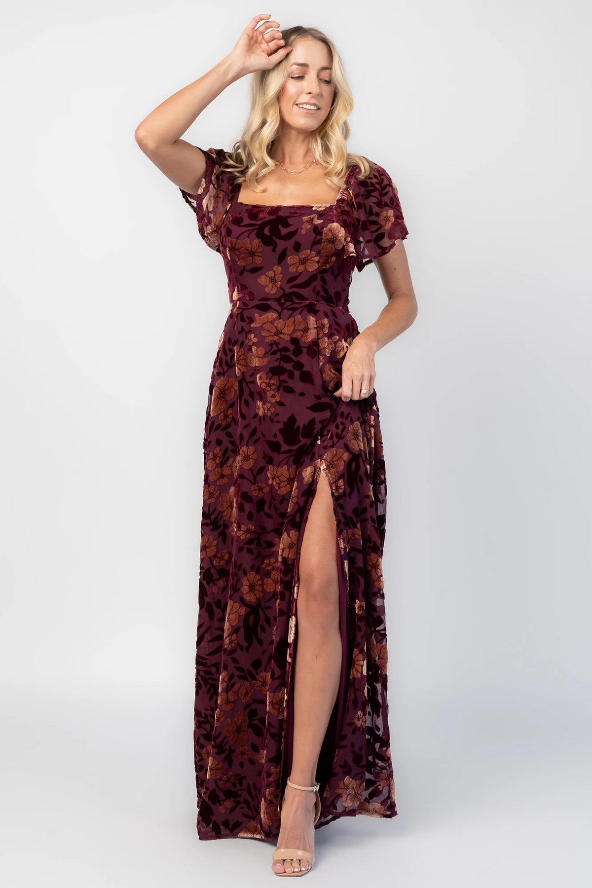 Clio Maxi Dress | Mulberry + Gold Floral