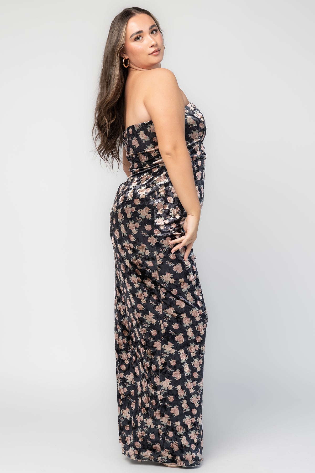 Philippa Velvet Maxi Dress | Black Floral