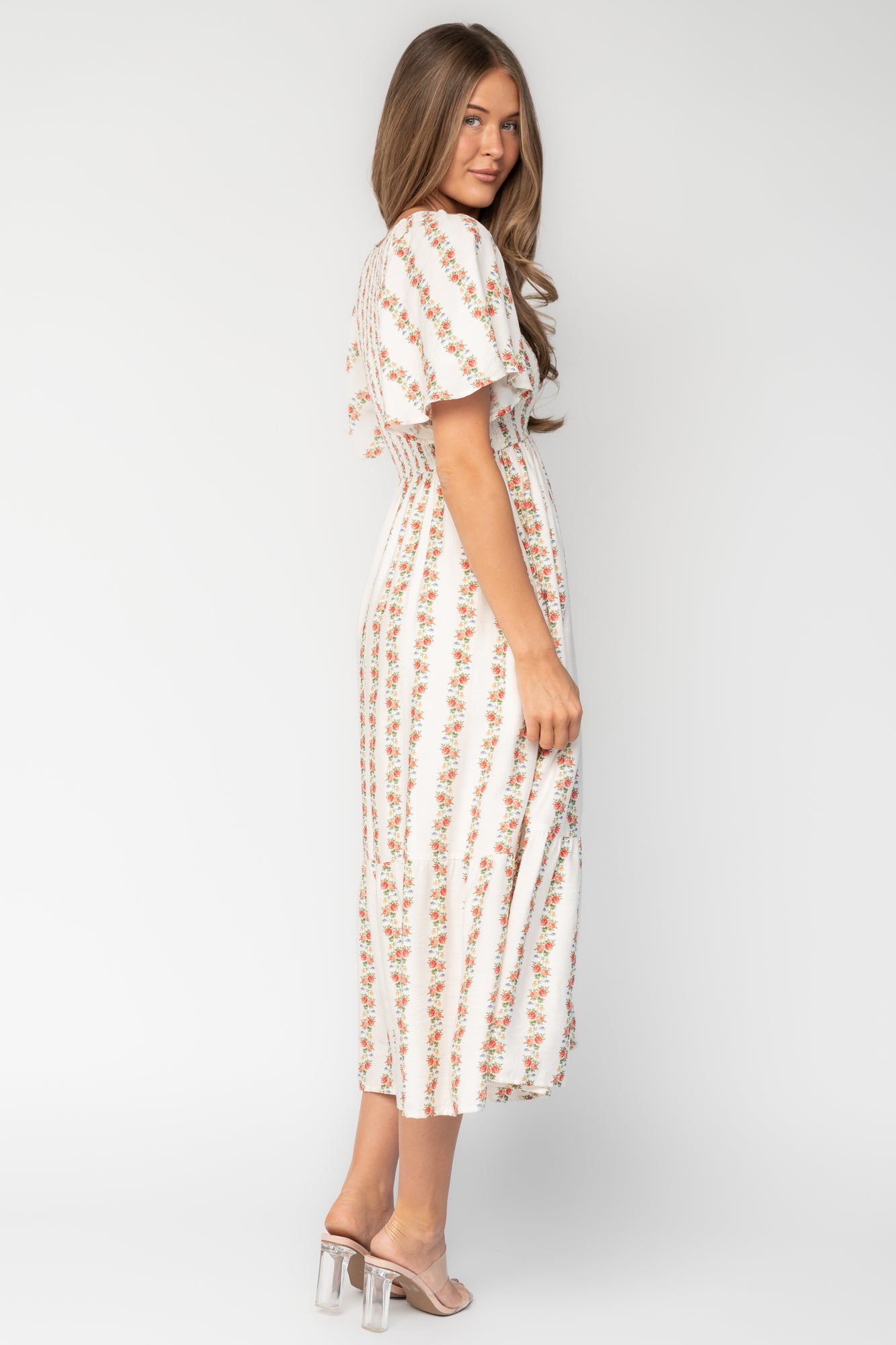 Turner Smocked Midi Dress | Cream Multi