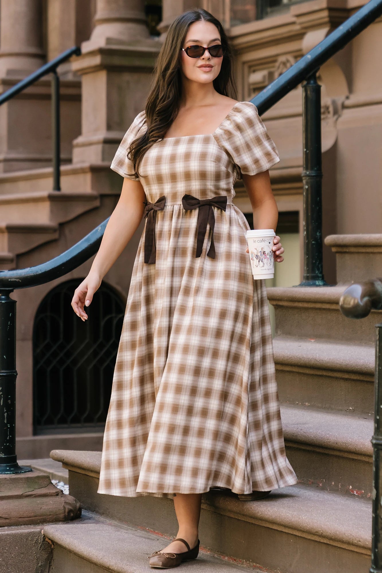 Baltic Born Womens Sinclair Midi Dress | Brown Plaid
