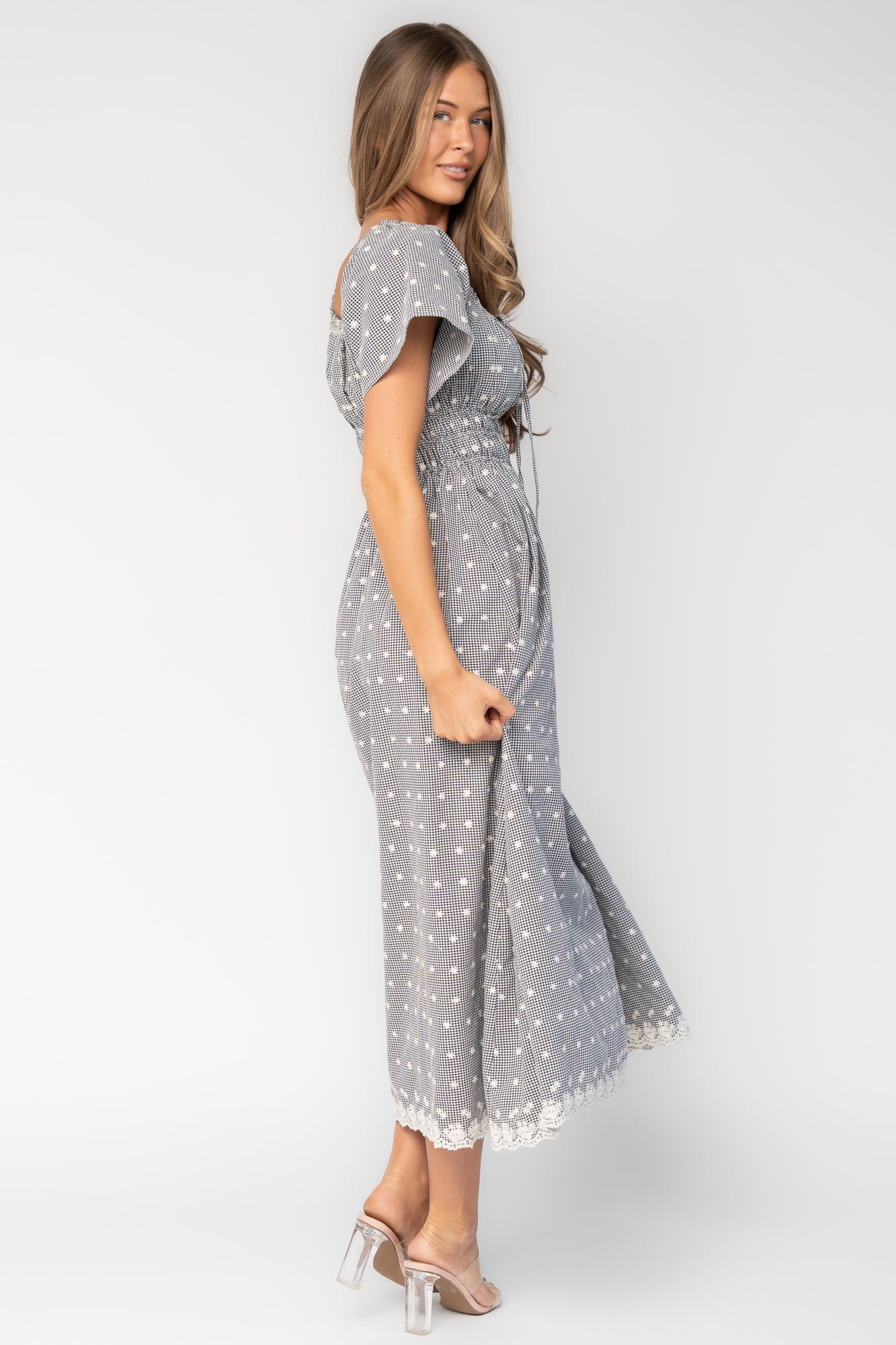 Reyna Midi Dress | Black + White Gingham