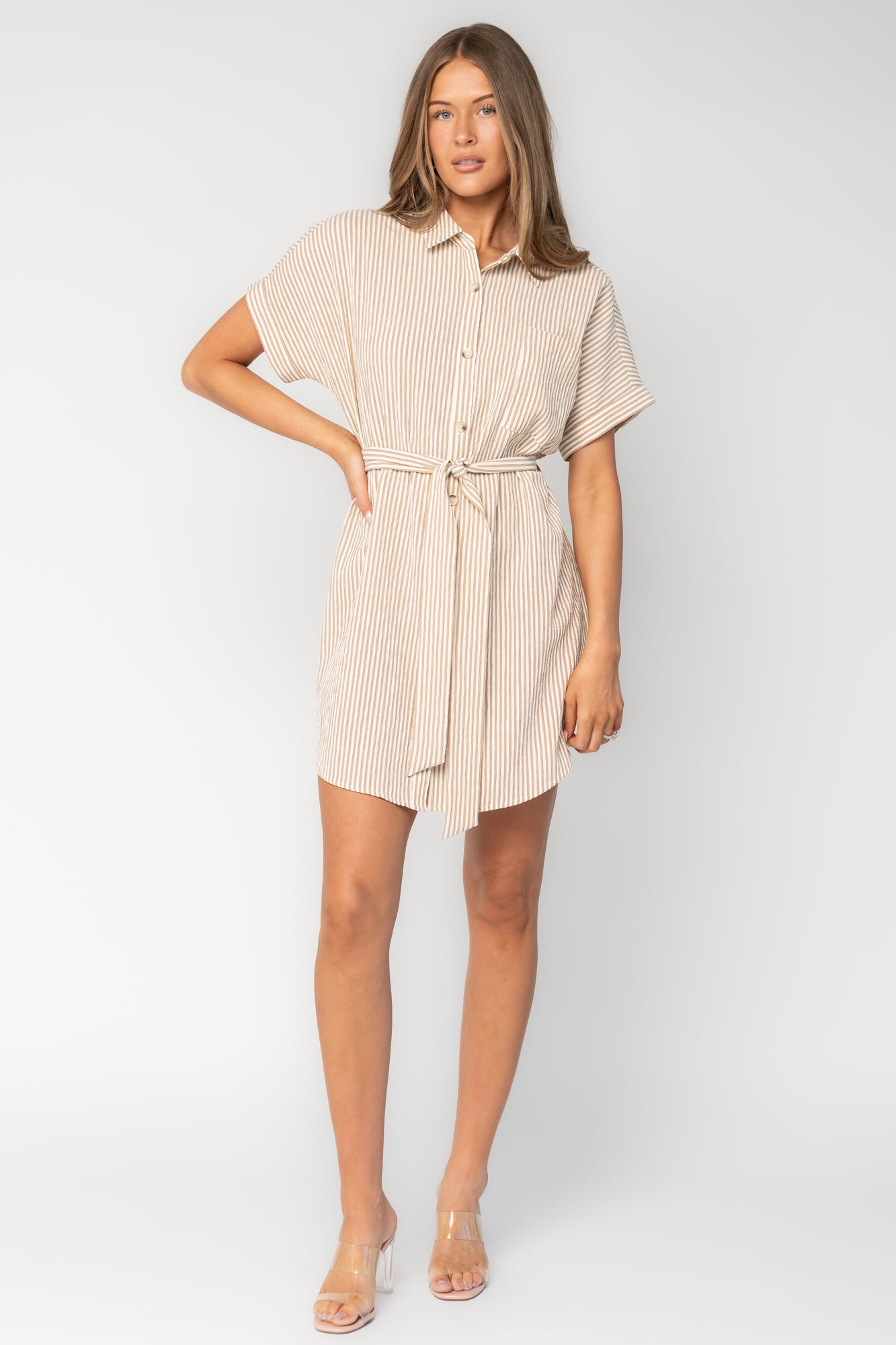 tunic shirt dress Nautical Shirt Dress — Tan Stripe Seersucker Tunic