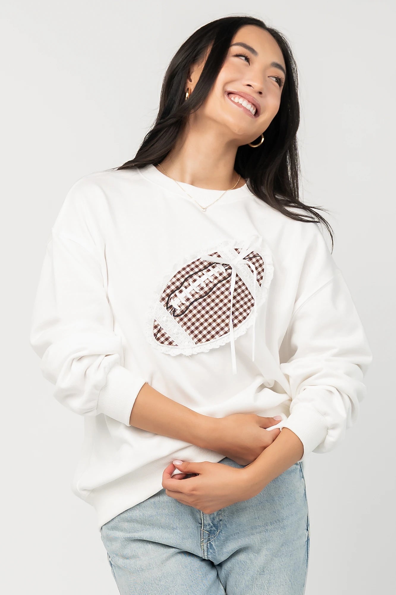 Stephen Gingham Crewneck | Ivory