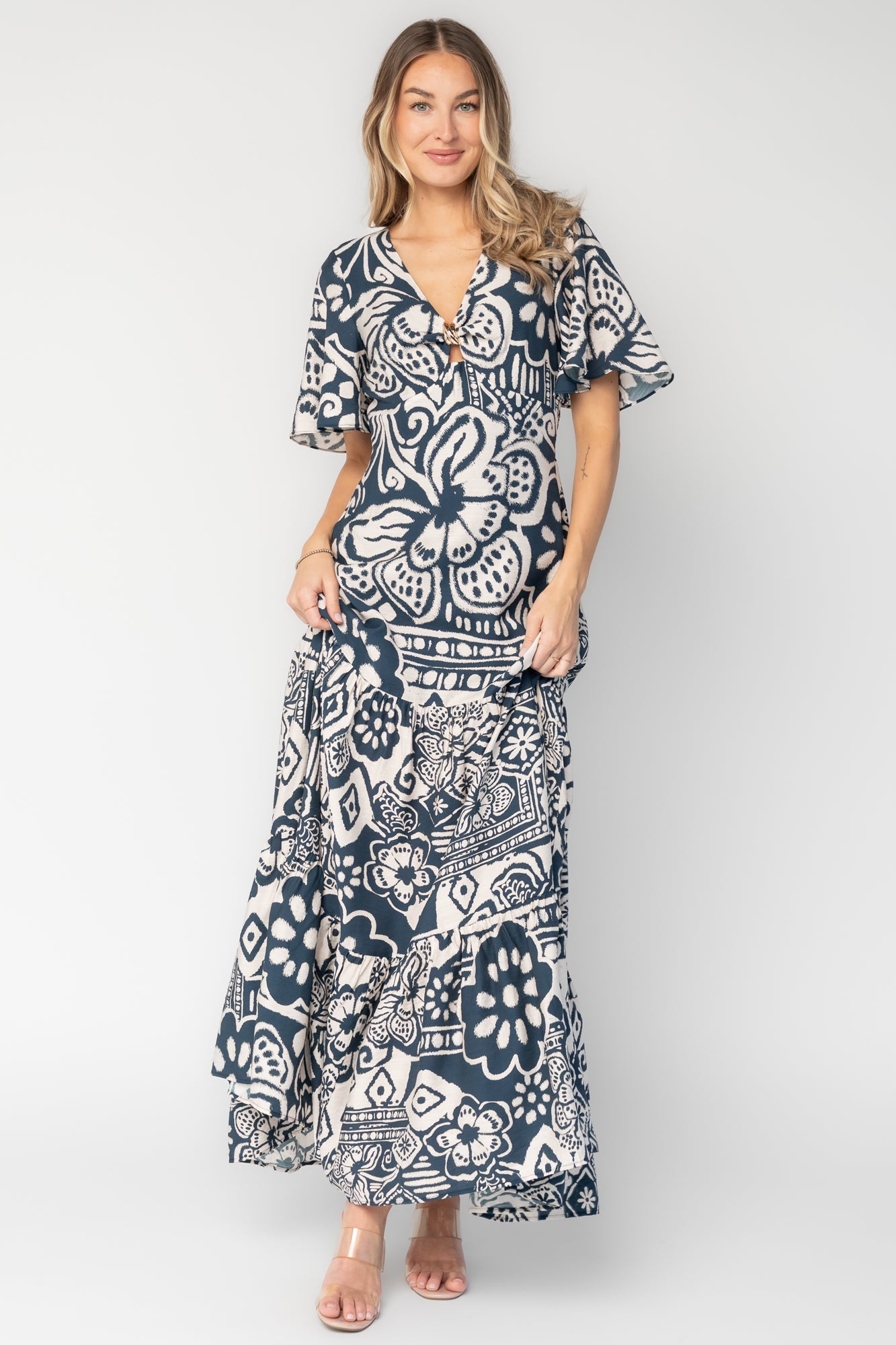 Jules Maxi Dress in Dark Blue Floral Print | Baltic Born XL Jules Maxi Dress in Dark Blue Floral Print | Baltic Born XL