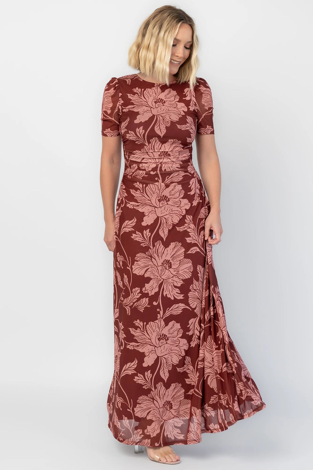 Demitra Mesh Maxi Dress | Marsala Floral